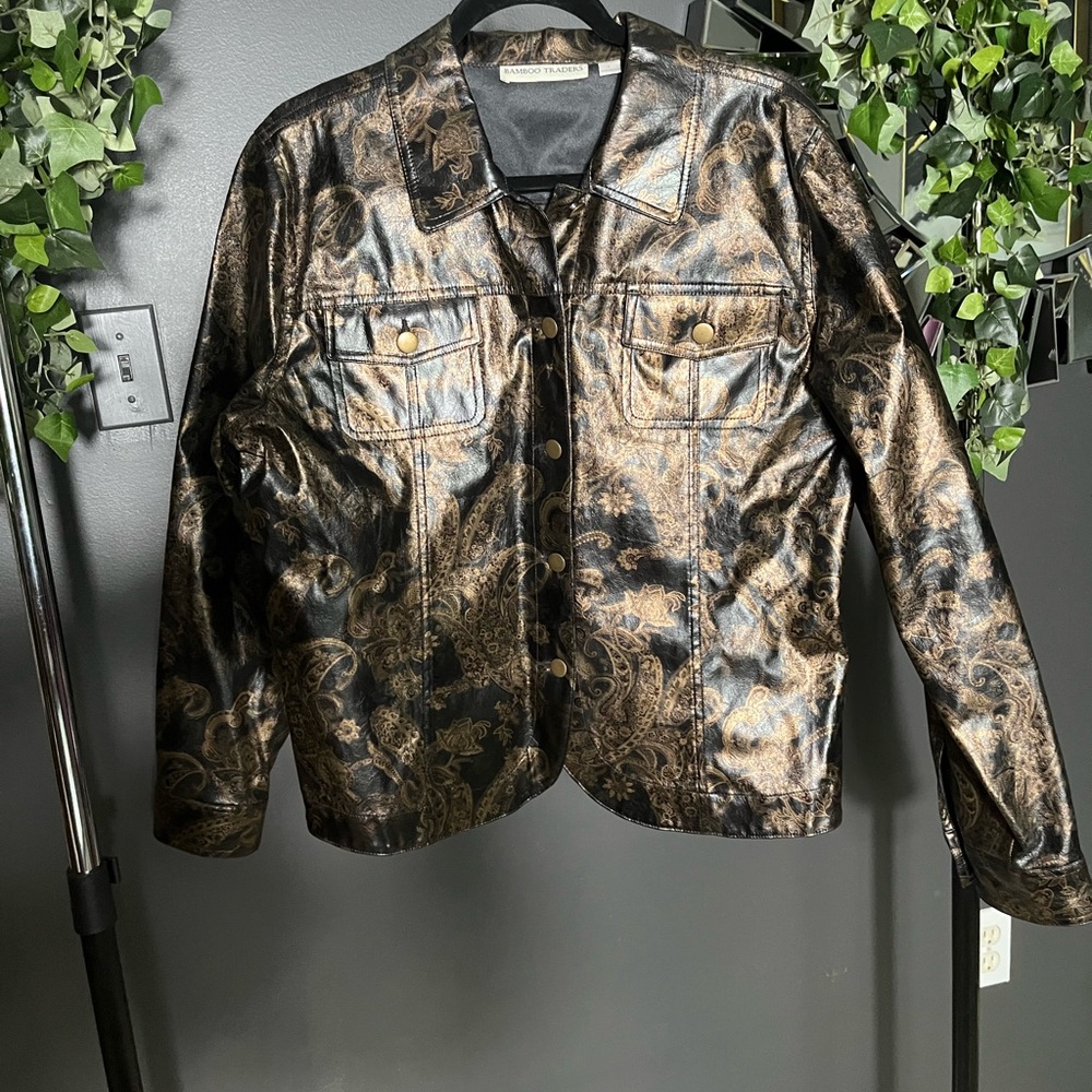 Boston Traders Metallic Paisley Print Faux Leather Jacket